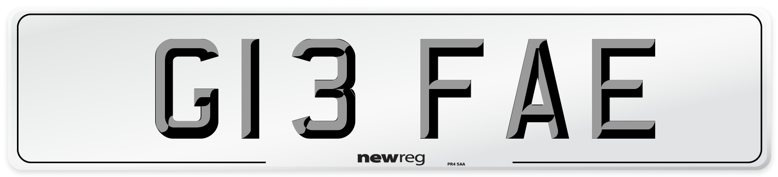 G13 FAE Number Plate from New Reg